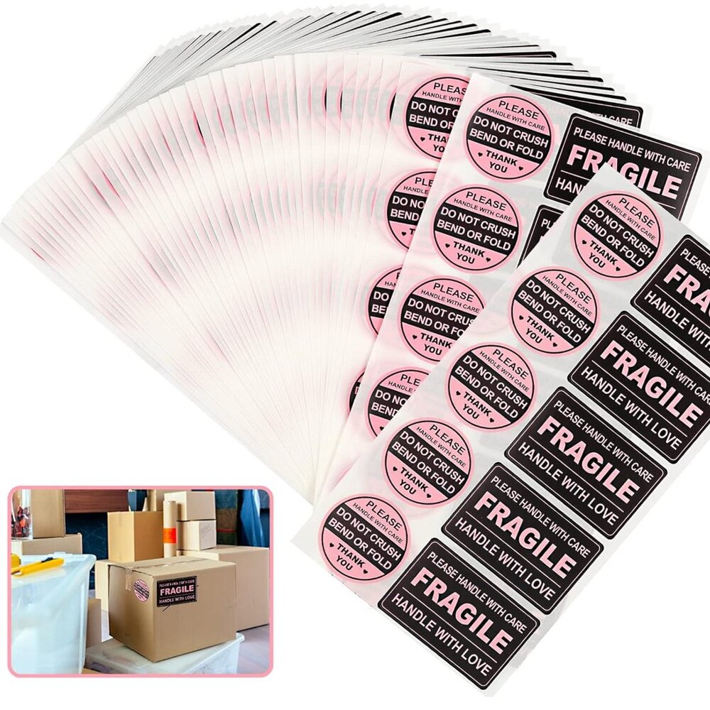 FRAGILE Pink and Black Business Package Labels Stickers - 150 Stickers NEW